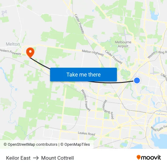 Keilor East to Mount Cottrell map