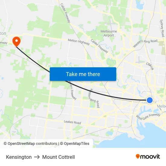 Kensington to Mount Cottrell map