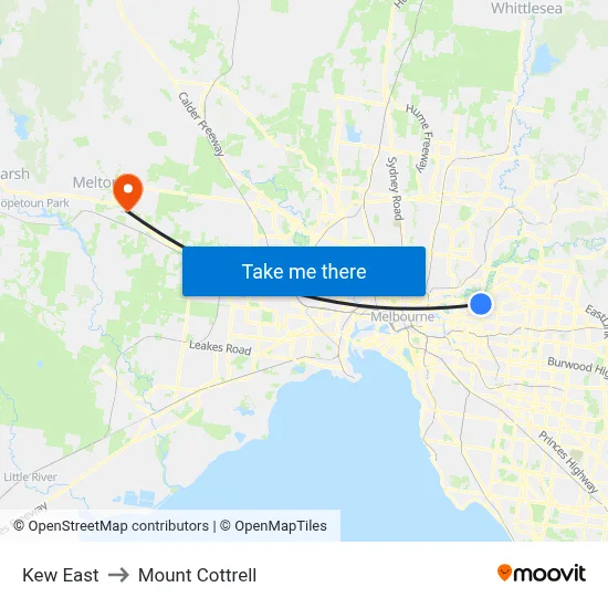Kew East to Mount Cottrell map