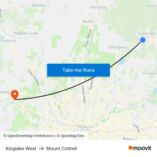 Kinglake West to Mount Cottrell map