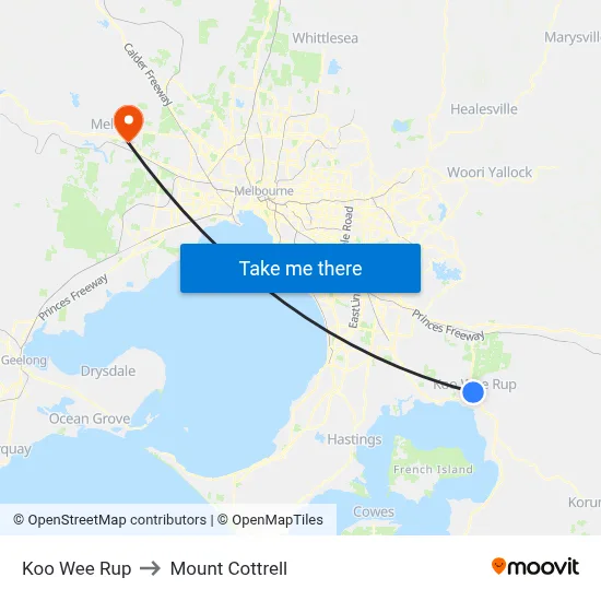 Koo Wee Rup to Mount Cottrell map