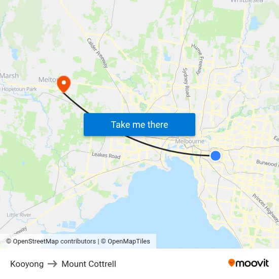 Kooyong to Mount Cottrell map