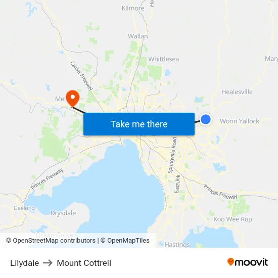 Lilydale to Mount Cottrell map