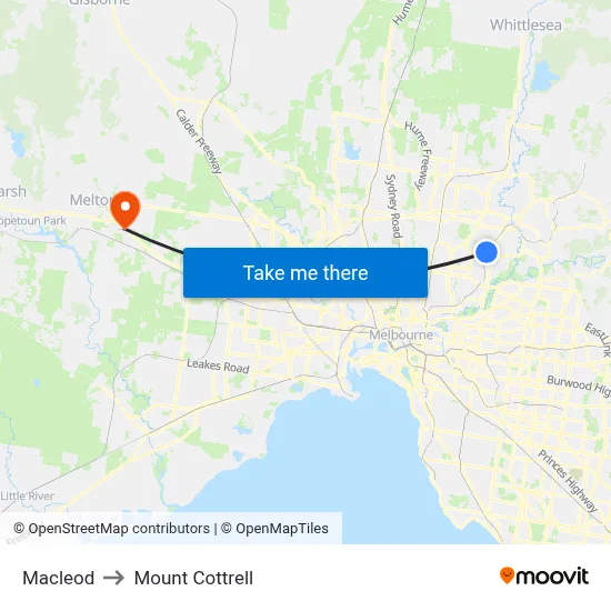 Macleod to Mount Cottrell map