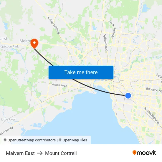 Malvern East to Mount Cottrell map