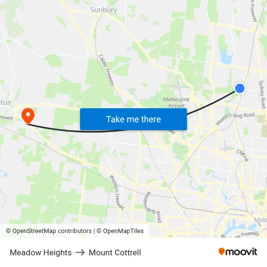 Meadow Heights to Mount Cottrell map