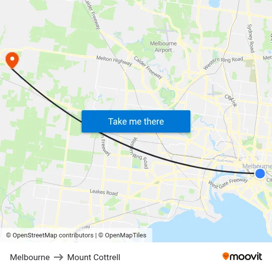 Melbourne to Mount Cottrell map