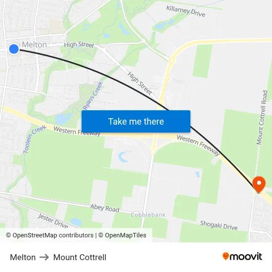 Melton to Mount Cottrell map