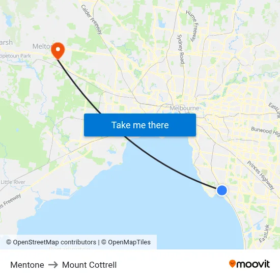 Mentone to Mount Cottrell map