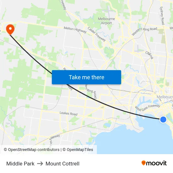 Middle Park to Mount Cottrell map