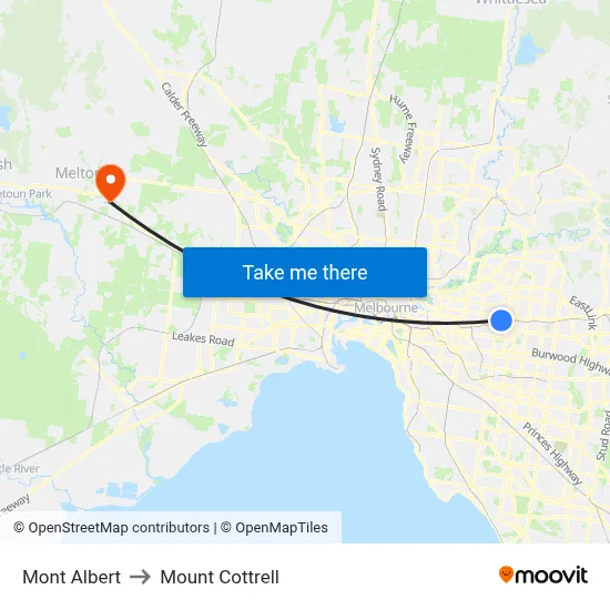 Mont Albert to Mount Cottrell map