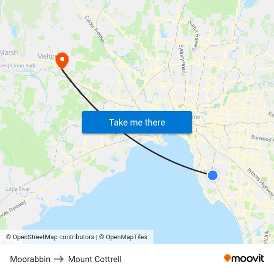 Moorabbin to Mount Cottrell map