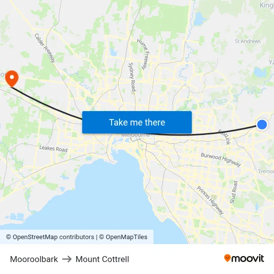 Mooroolbark to Mount Cottrell map