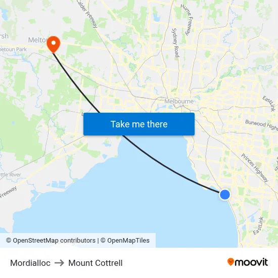 Mordialloc to Mount Cottrell map