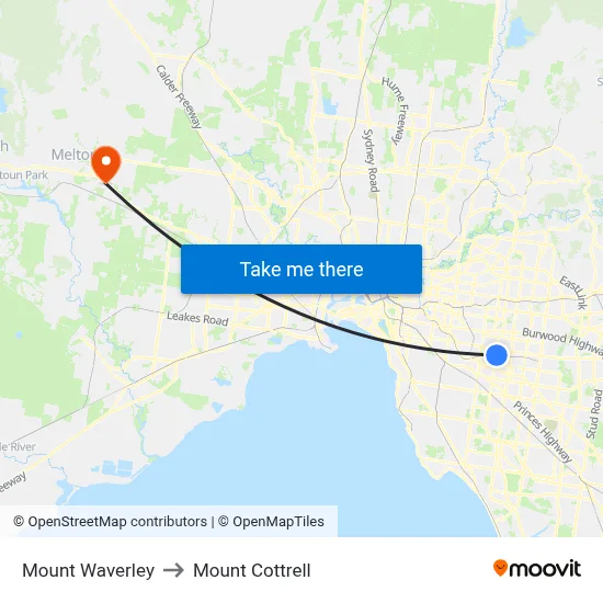 Mount Waverley to Mount Cottrell map