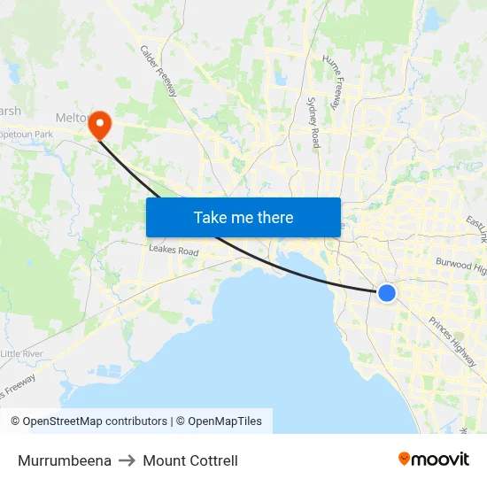 Murrumbeena to Mount Cottrell map
