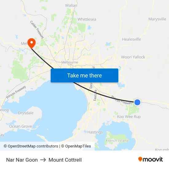Nar Nar Goon to Mount Cottrell map