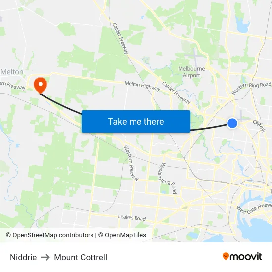 Niddrie to Mount Cottrell map