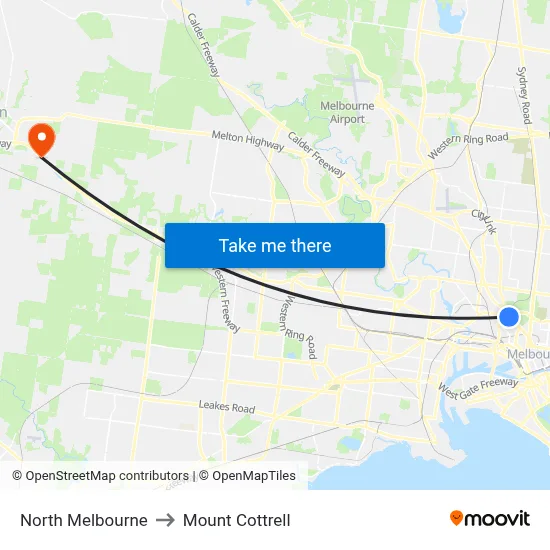 North Melbourne to Mount Cottrell map