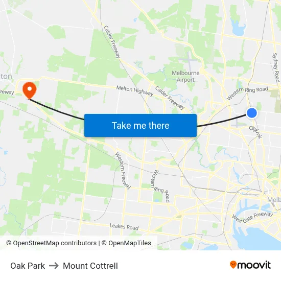 Oak Park to Mount Cottrell map
