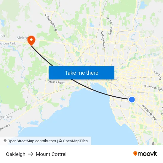 Oakleigh to Mount Cottrell map