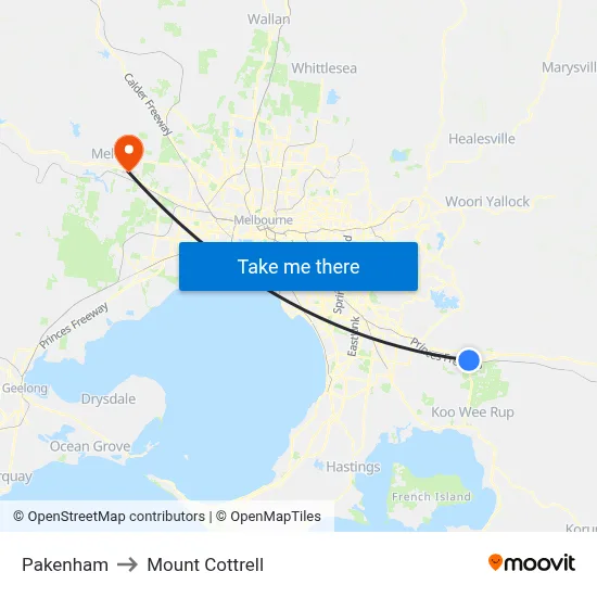Pakenham to Mount Cottrell map