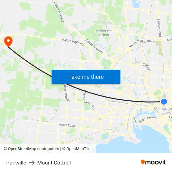 Parkville to Mount Cottrell map
