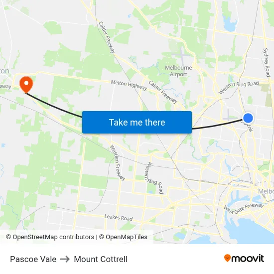 Pascoe Vale to Mount Cottrell map