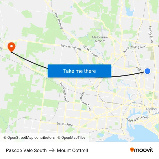 Pascoe Vale South to Mount Cottrell map