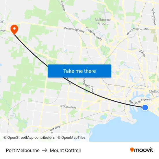 Port Melbourne to Mount Cottrell map