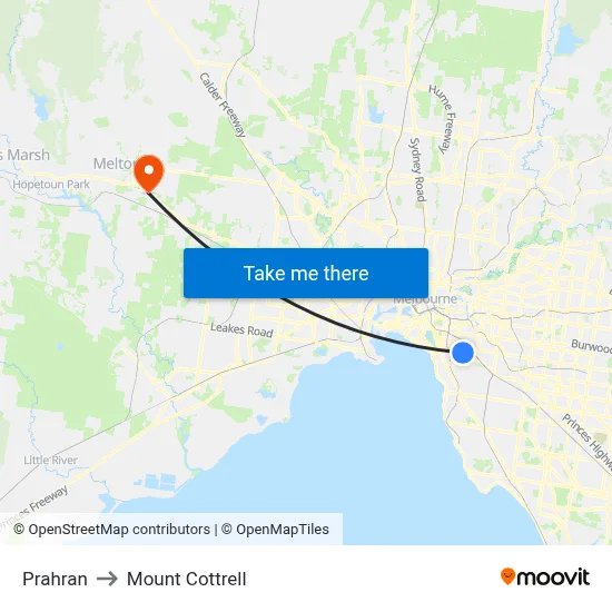 Prahran to Mount Cottrell map
