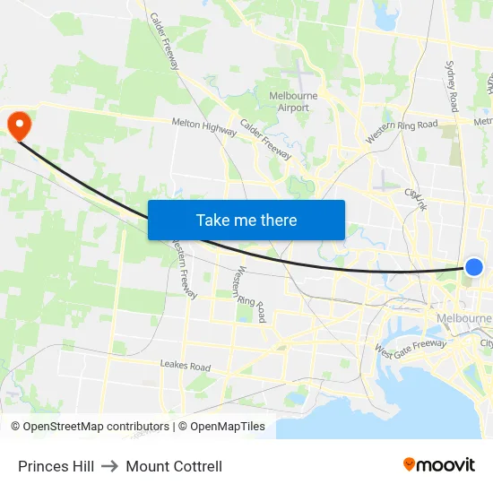 Princes Hill to Mount Cottrell map