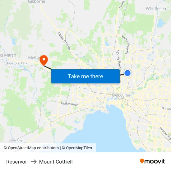 Reservoir to Mount Cottrell map