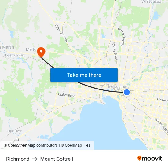 Richmond to Mount Cottrell map