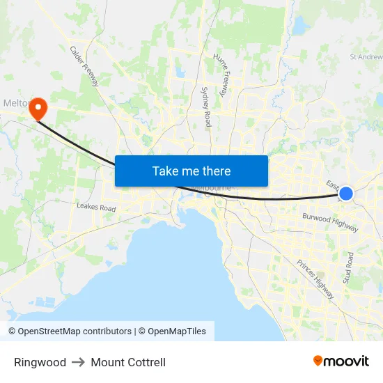 Ringwood to Mount Cottrell map