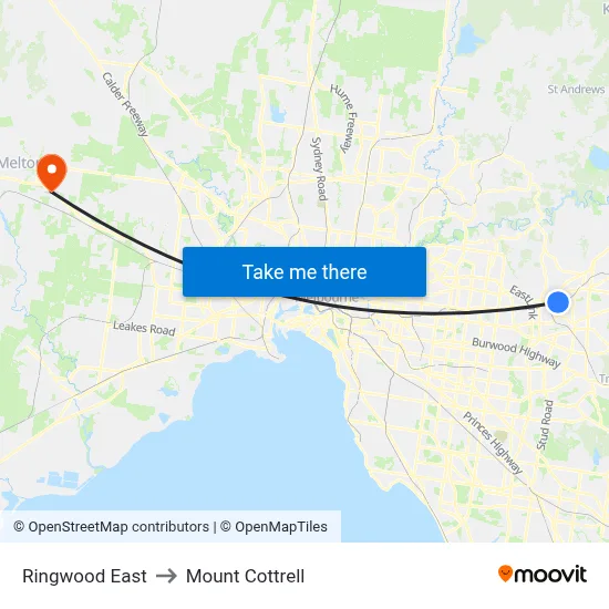 Ringwood East to Mount Cottrell map