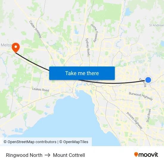 Ringwood North to Mount Cottrell map