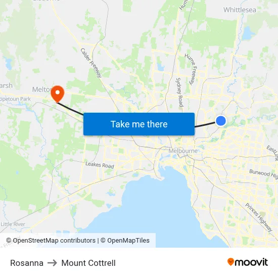 Rosanna to Mount Cottrell map