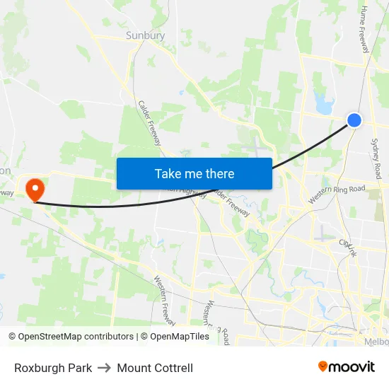 Roxburgh Park to Mount Cottrell map