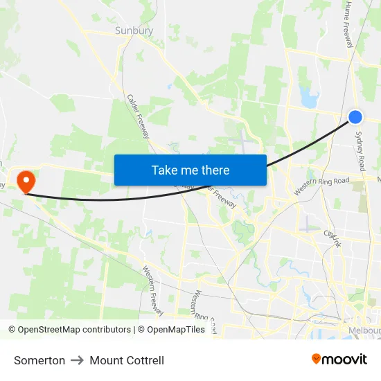 Somerton to Mount Cottrell map