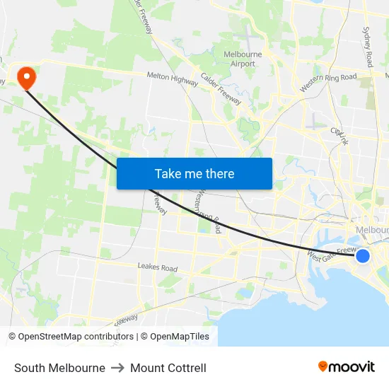 South Melbourne to Mount Cottrell map