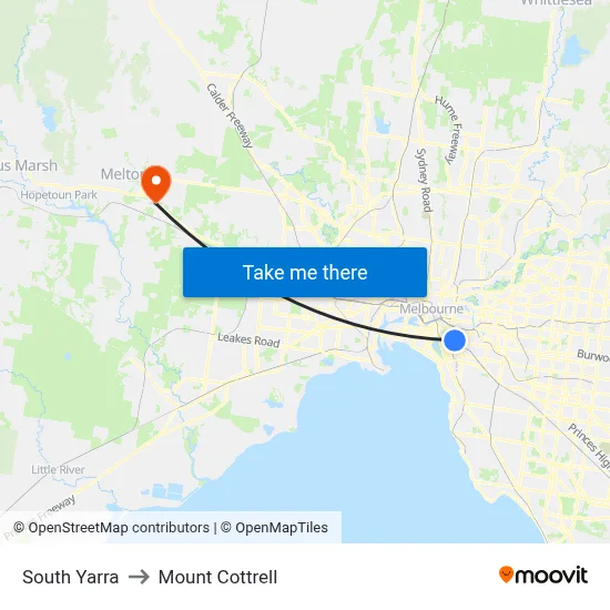 South Yarra to Mount Cottrell map