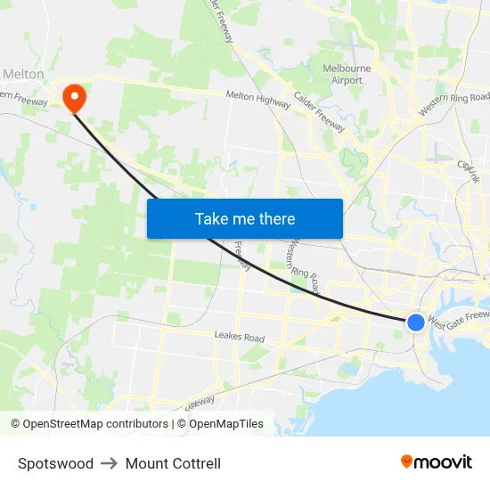 Spotswood to Mount Cottrell map