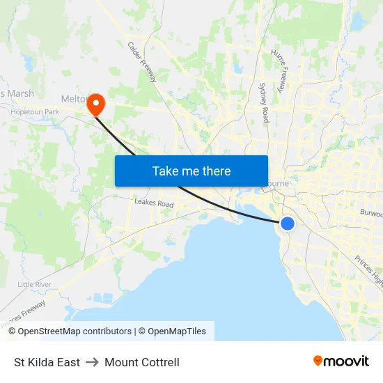 St Kilda East to Mount Cottrell map