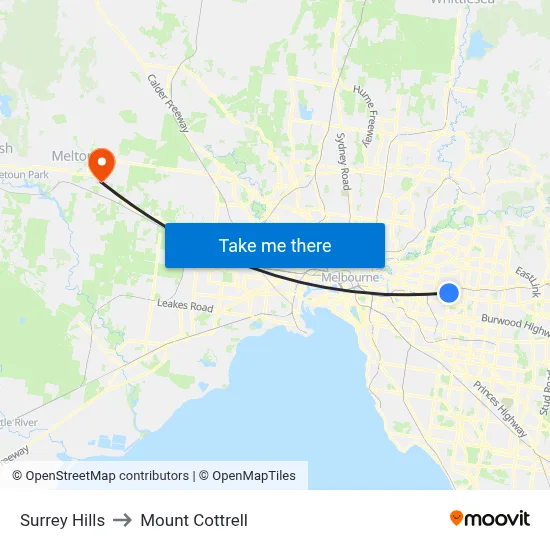 Surrey Hills to Mount Cottrell map