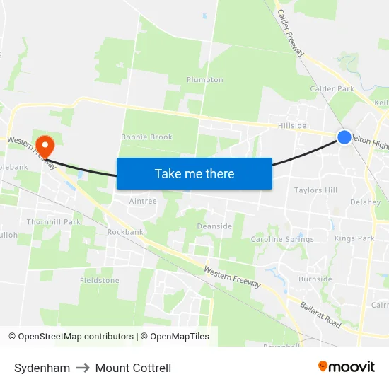 Sydenham to Mount Cottrell map