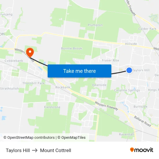 Taylors Hill to Mount Cottrell map