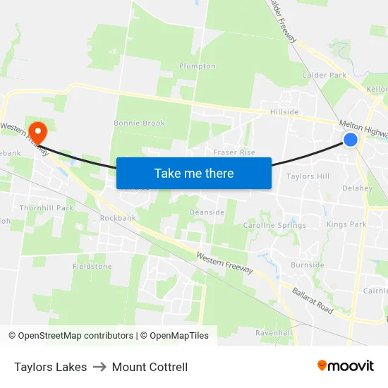 Taylors Lakes to Mount Cottrell map