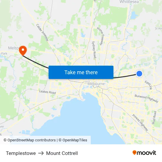 Templestowe to Mount Cottrell map