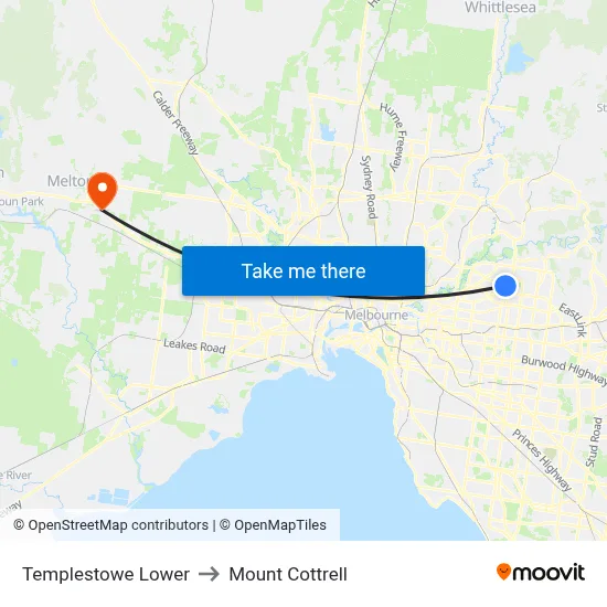 Templestowe Lower to Mount Cottrell map